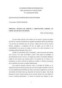 XII CONGRESO ESPAÑOL DE SOCIOLOGIA (FES) GT 7: Sociología del Trabajo