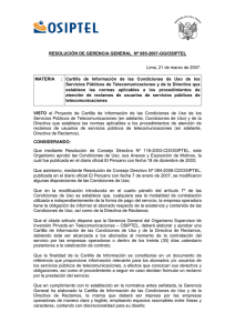 RESOLUCIÓN DE GERENCIA GENERAL  Nº 085-2007-GG/OSIPTEL