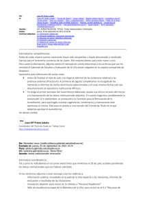Correo electrónico de 3 de septiembre de 2015, sobre textos institucionales de la UVa facilitados por el Gabinete de Estudios y Evaluación de la UVa