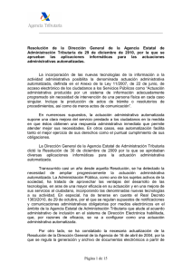 Resolución de la Dirección General de la Agencia Estatal de Administración Tributaria de 29 de diciembre de 2010,
