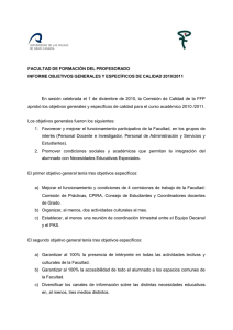 Informe de Objetivos Generales y Espec ficos de Calidad 2010 / 2011