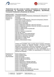 Titulaciones de Acceso M ster 2016-2017