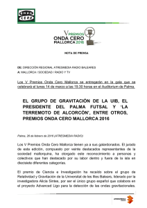 NOTA DE PRENSA Fallo Premios Onda Cero Mallorca 26-02-2016