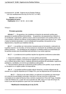 Ley Nacional N° 23.298 - Orgánica de los Partidos Políticos