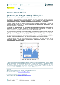 Datos de producci&oacute;n de acero bruto en Diciembre de 2010 y balance anual