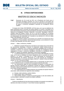 BOE-Resolucion  Presidencia del CDTI convocatoria  2010 subvenciones CENIT