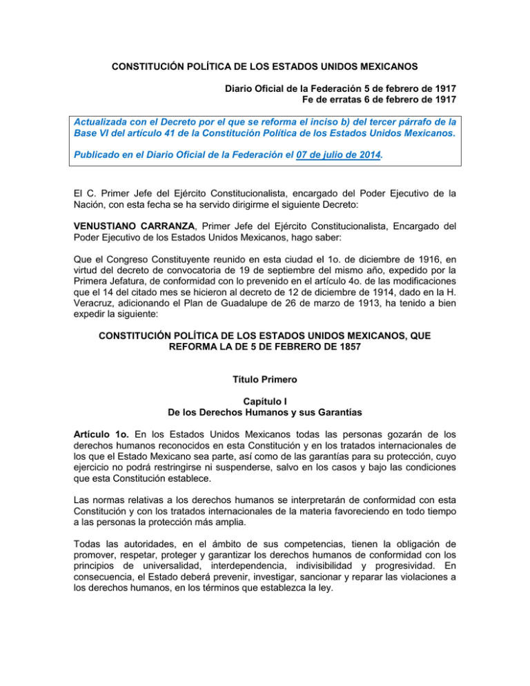 1. CONSTITUCION POLITICA DE LOS ESTADOS UNIDOS MEXICANOS