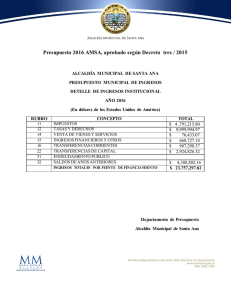 Presupuesto 2016 AMSA, aprobado según Decreto  tres / 2015