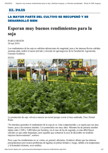 Esperan muy buenos rendimientos para la soja. El País 20-03-2014