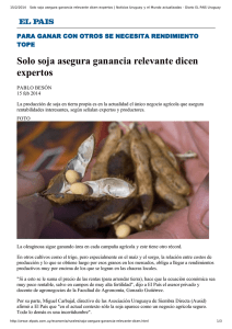 Solo soja asegura ganancia relevante dicen expertos. El País 15-02-2014