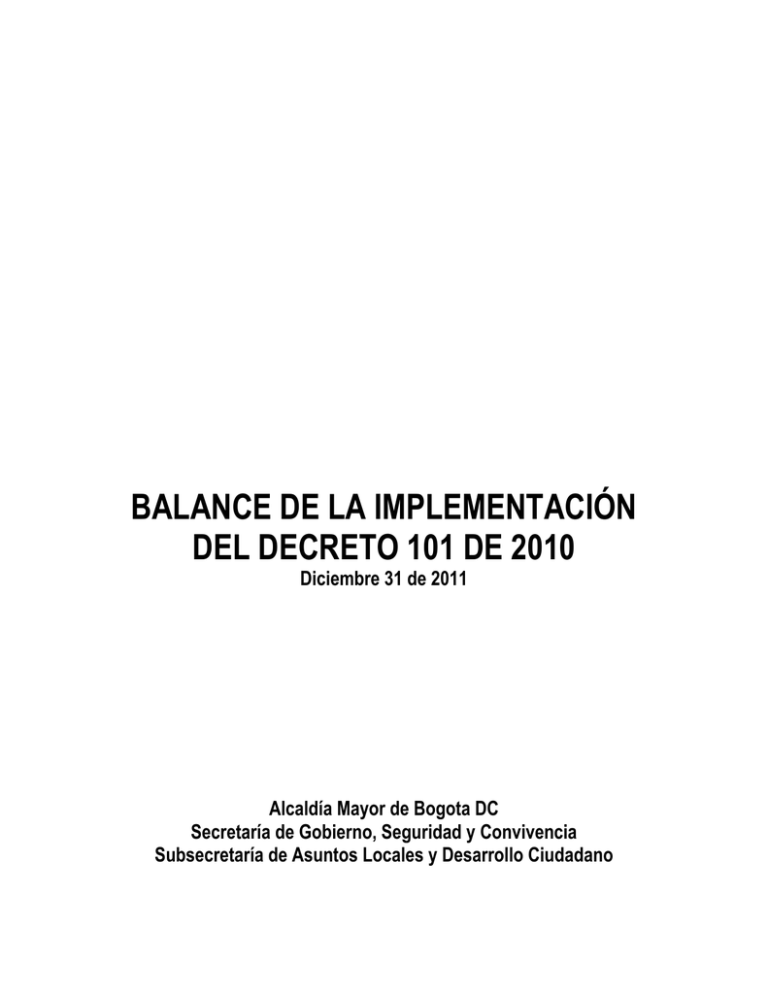 Balance De La Implementaci n Del Decreto 101 De 2010 