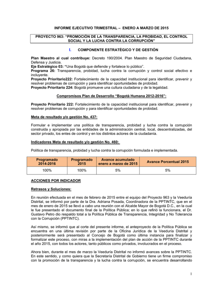 INFORME EJECUTIVO TRIMESTRAL – ENERO A MARZO DE 2015