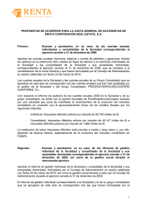 PROPUESTAS DE ACUERDOS PARA LA JUNTA GENERAL DE ACCIONISTAS DE  Primero.-