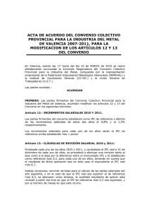 ACTA DE ACUERDO DEL CONVENIO COLECTIVO DE VALENCIA 2007-2011, PARA LA
