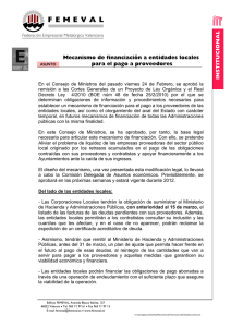 Mecanismo de financiación a entidades locales para el pago a proveedores