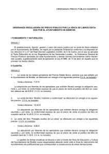 Ordenanza Precio Público nº 4 - Precio Público por la venta de libros editados por el Ayuntamiento de Binéfar