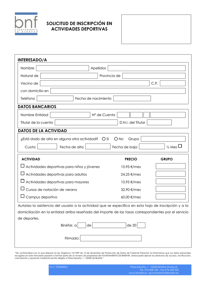 Solicitud de Inscripción en Actividades Deportivas