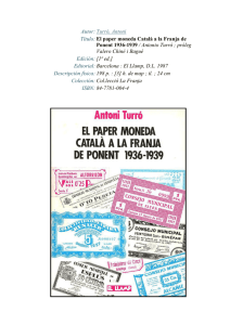 PAPER MONEDA CATALÂ A LA FRANJA DE PONENT, 1936-1939
