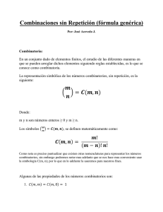 Combinaciones sin Repetición (fórmula genérica)
