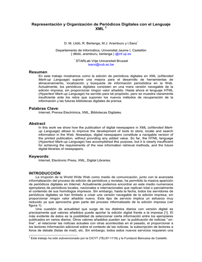 Representación Y Organización De Periódicos Digitales Con El Lenguaje XML