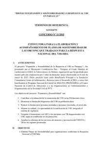 LLAMADO A CONCURSO N 11/2015 : CONSULTOR/A PARA LA ELABORACI N Y ACOMPA AMIENTO DE PLANES DE SOSTENIBILIDAD DE LAS OBC/ONG QUE TRABAJAN PARA LA RESPUESTA NACIONAL DEL VIH-SIDA