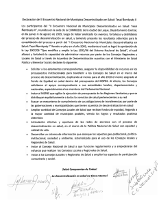Declaración del II Encuentro Nacional de Municipios Descentralizados en Salud:... Los  participantes  del  &#34;II  Encuentro ...