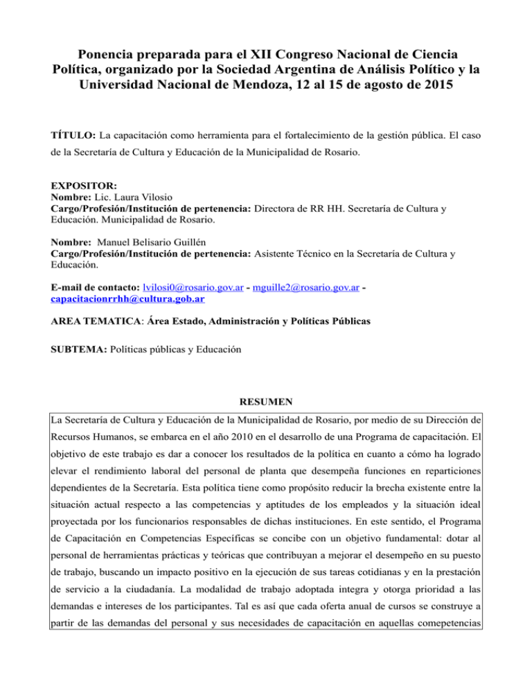 Ponencia preparada para el XII Congreso Nacional de Ciencia