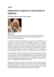 Progresismo e ingreso a la universidad en Argentina
