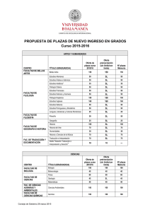Propuesta de plazas de nuevo ingreso en Grados para el curso 2015-2016