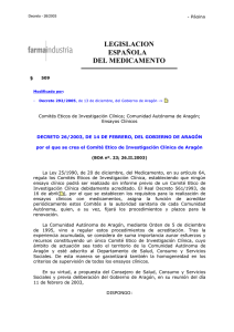 Decreto 26/2003, de 14 de febrero, del Gobierno de Aragón por el que se crea el Comité Etico de Investigación Clínica de Aragón