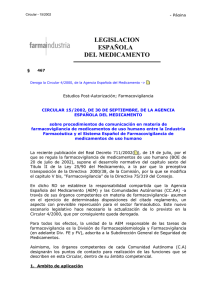 Circular 15/2002 de 10 de octubre de la Agencia Espa&ntilde;ola del Medicamento. Anexo VI