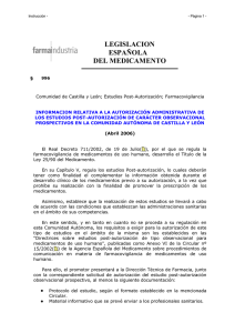 Información relativa a la autorización administrativa de los estudios post-autorización de carácter observacional prospectivos en la Comunidad Autónoma de Castilla y León