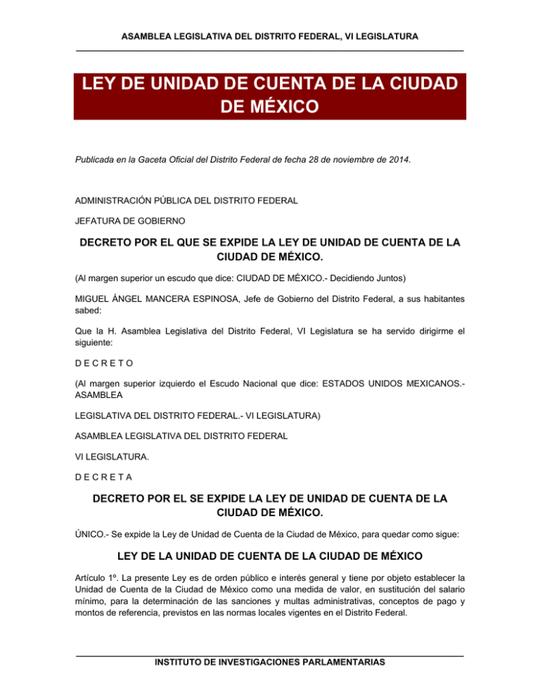 Unidad De Cuenta De La Ciudad De M Xico