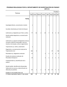 Estadística de pruebas realizadas departamento de investigación en Parasitología 2015
