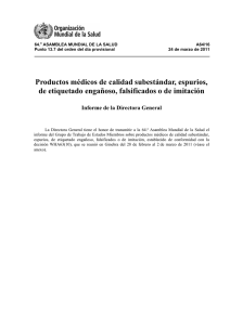 Informe sobre productos médicos de calidad subestándar, espurios,[pdf 39kb]