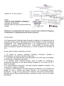 Carta de las Organizaciones del Sector Educativo al Secretario de Educación, Dr. Carlos José Herrera, exigiéndole cumplimiento de los Acuerdos del 20 de junio de 2011.