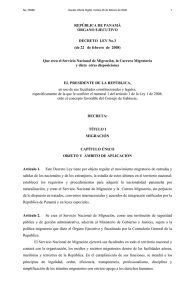 Ley que crea el Servicio Nacional de Migración, la Carrera Migratoria y dicta otras disposiciones