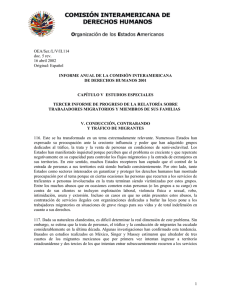 Tráfico de migrantes y trata de personas - Extracto del Tercer Informe de Progreso de la Relatoría sobre Trabajadores Migratorios y Miembros de sus Familias (2001). Capítulo V. OEA/Ser.L/V/II.114