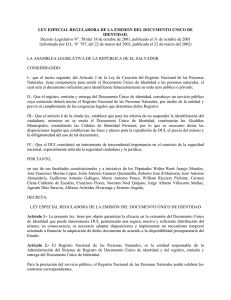 Ley Especial Reguladora de la emisión del documento único de identidad. Decreto Legislativo N° 581 (2001)