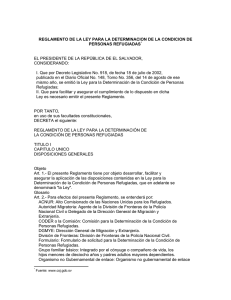 Reglamento de la Ley para la determinación de la condición de personas refugiadas. Decreto ejecutivo N° 79 (15 de septiembre de 2005)