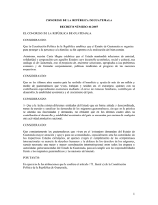 Ley del Consejo Nacional de Atención al Migrante de Guatemala. Decreto Nº 46-2007 del 31 de octubre del 2007