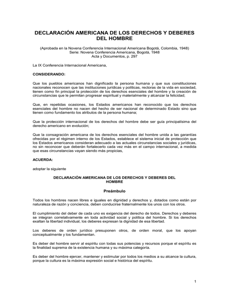 Declaración Americana de los Derechos y Deberes del Hombre (1948)