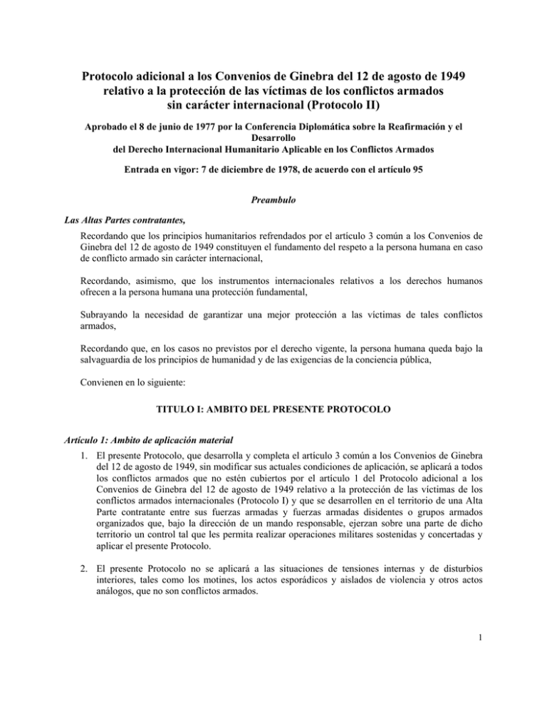 Protocolo adicional a los Convenios de Ginebra del 12 de agosto de 1949 relativo a la protección