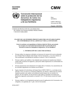 México - Lista de cuestiones correspondientes al informe inicial de México, presentado con arreglo a la Convención Internacional sobre la protección de lo derechos de todos los trabajadores migratorios y de sus familiares. CMW/C/MEX/Q/1. Junio 2006