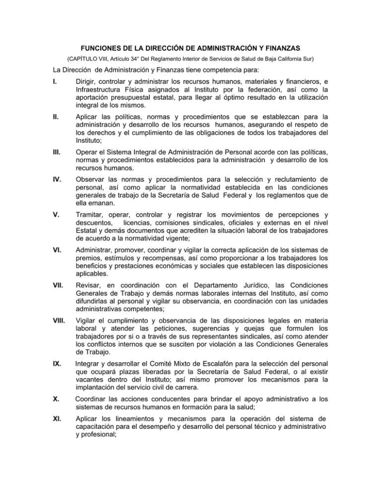 FUNCIONES DE LA DIRECCI N DE ADMINISTRACI N Y FINANZAS