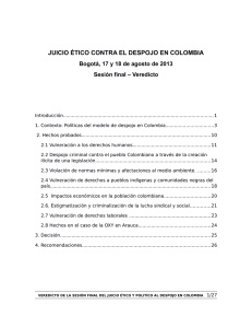 el Veredicto juicio ético y político contra el despojo en Colombia