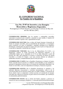 Ley No. 57 - 07 - Sobre Incentivos a energias renovables y r