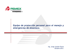 Equipo de protección personal para el manejo y emergencias de Amoniaco.