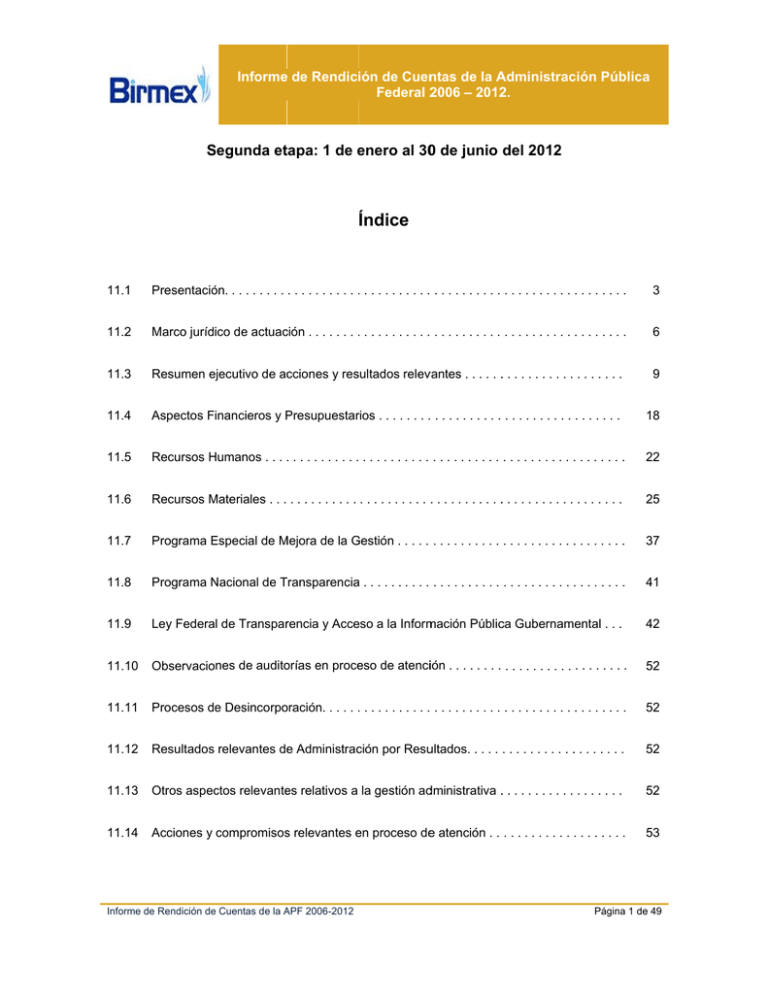 Informe de Rendición de Cuentas (Segunda Etapa)