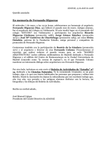 Día15: circular anunciando acto en memoria de Fernando Higueras y adjuntando el Boletín de Actividades de "ESTUDIO" nº 14, dedicado a las ciencias naturales.
